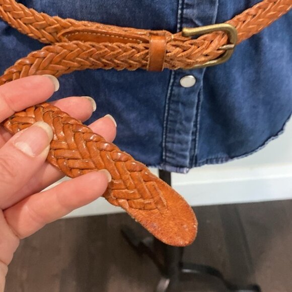 Banana Republic Braided Leather Belt, Brown Cognac, Brass Buckle size large - Picture 4 of 13